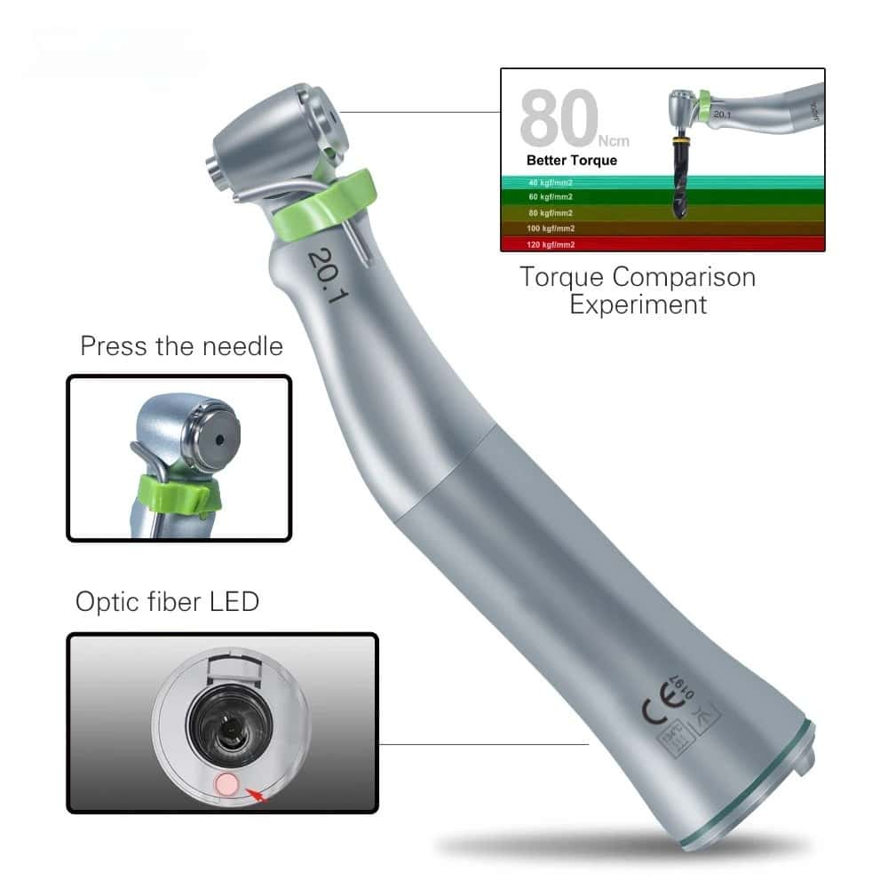 Dental 20:1 Reduction Speed Implant Surgery Contra Angle Handpiece with Fiber Optic for Implant Motor Dental Supply