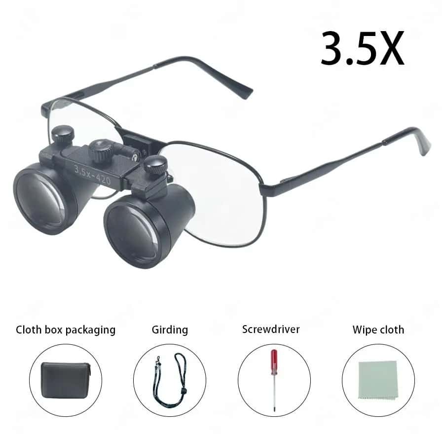 Dental Loupe Dental Lab Medical Loupe Dental Magnifier Dentists 2.5 3.5x420mm Metal Eyeglass Frame Fabric Box