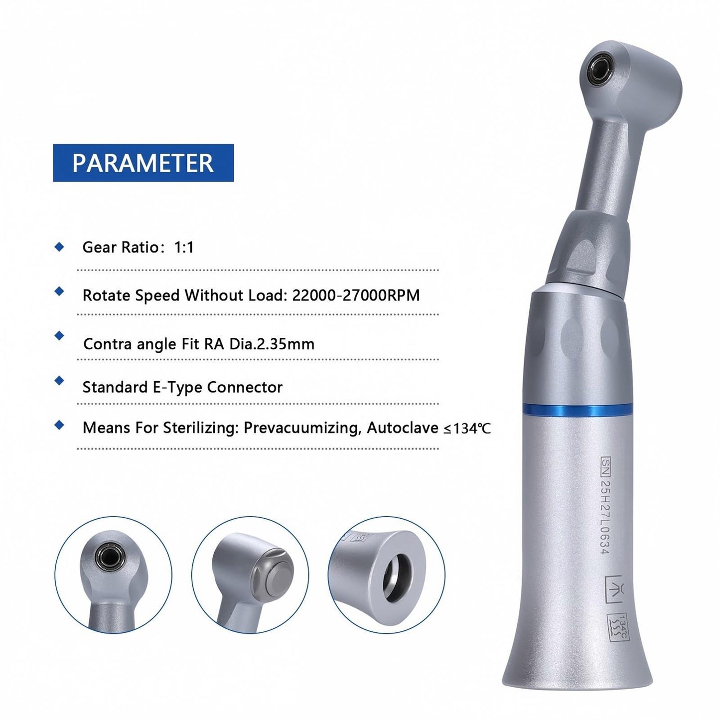 NSK Style Dental Slow Low Speed Contra Angle Handpiece Push Button E-Type Attach
