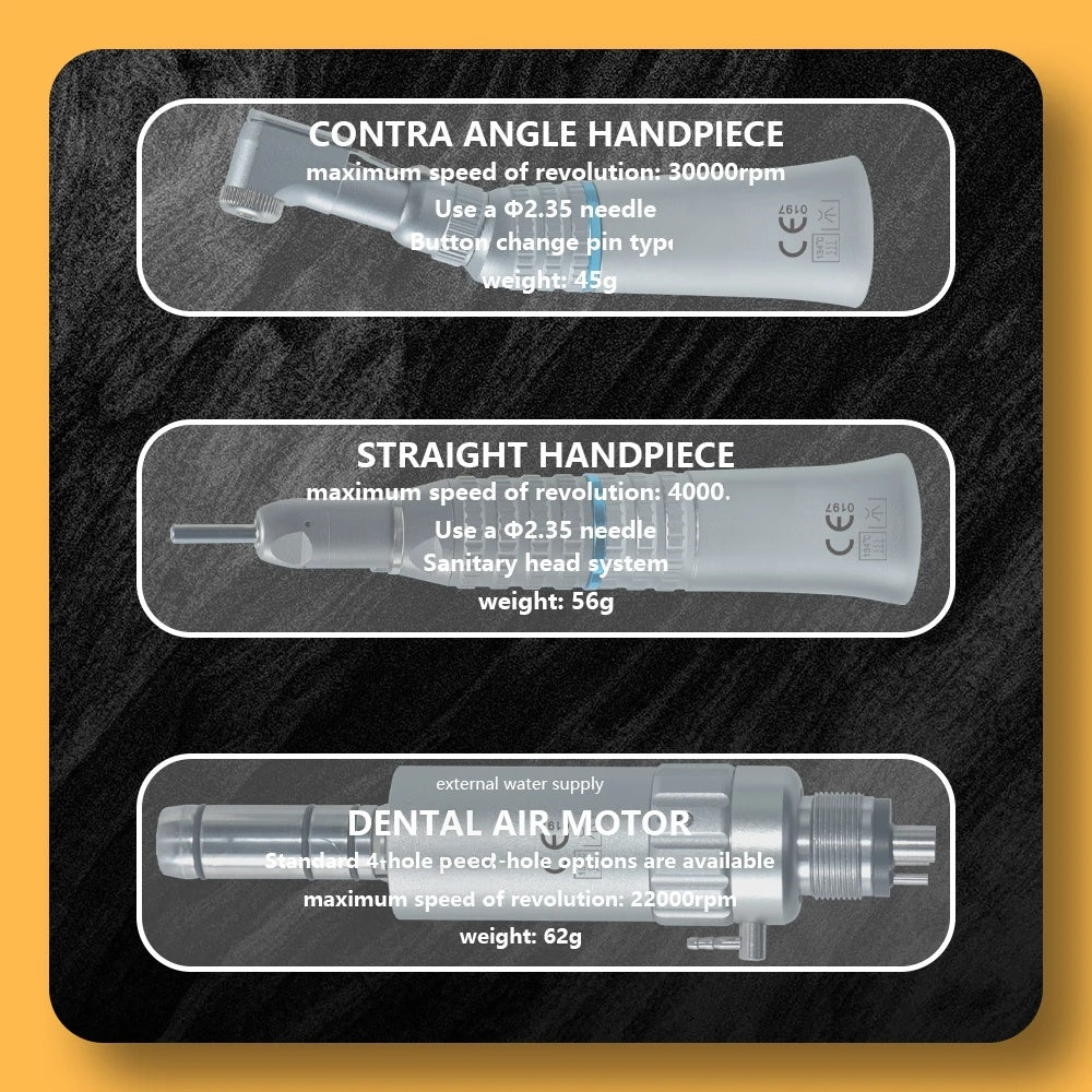 Dental Low Speed Handpiece Contra Angle Straight 2/4 Hole Air Motor Key Type External Water Spray