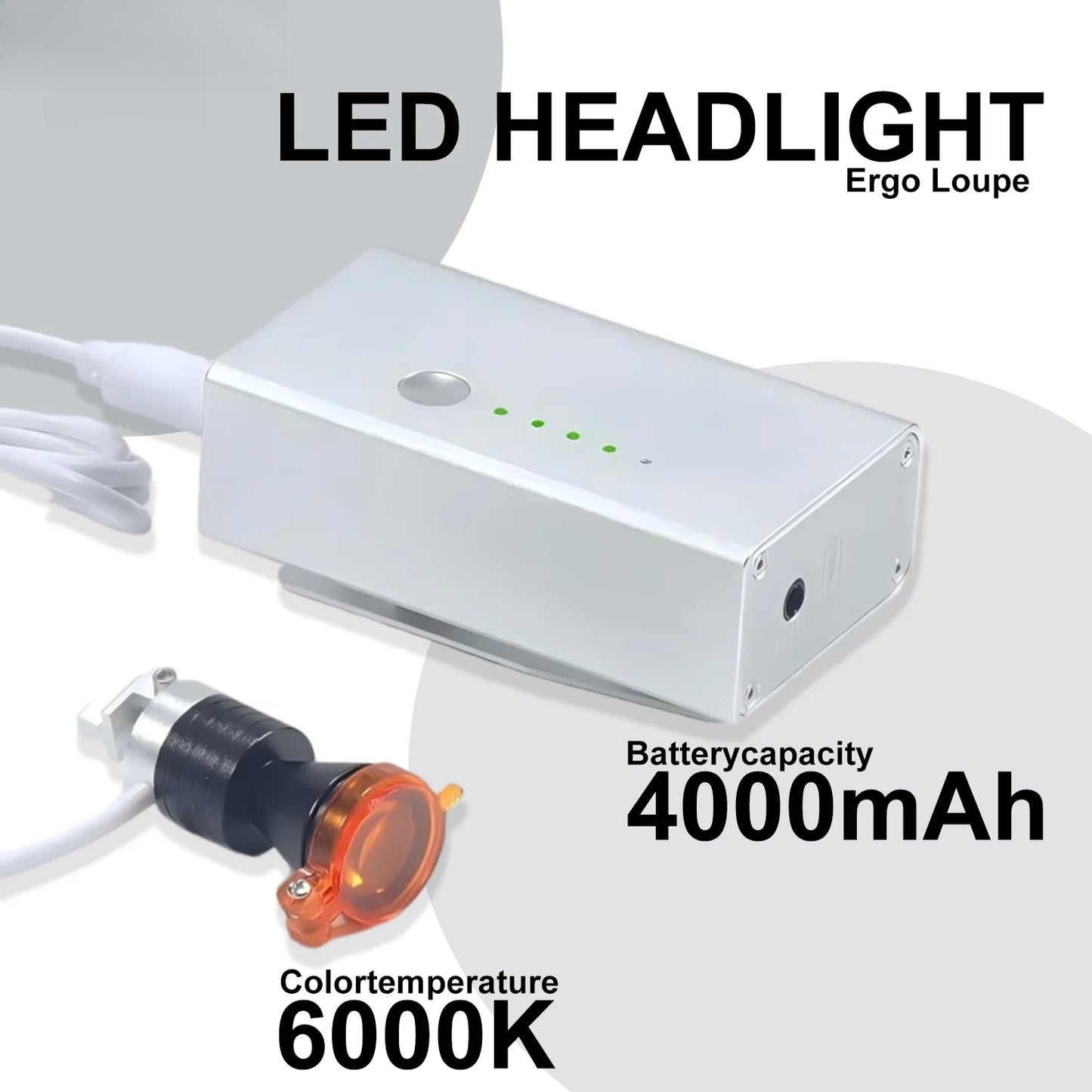 Dental Oral Examination Headlight 5W Adjustable LED Spotlight, Ergo Loupe Headlight, 3500mAh Large Capacity Clip on Battery