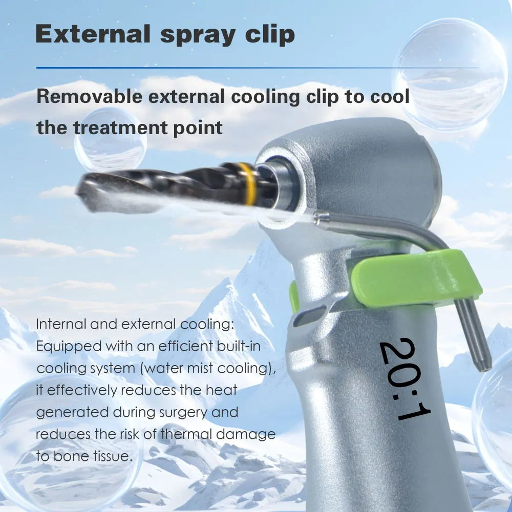 Dental 20:1 Reduction Speed Implant Surgery Contra Angle Handpiece with Fiber Optic for Implant Motor Dental Supply