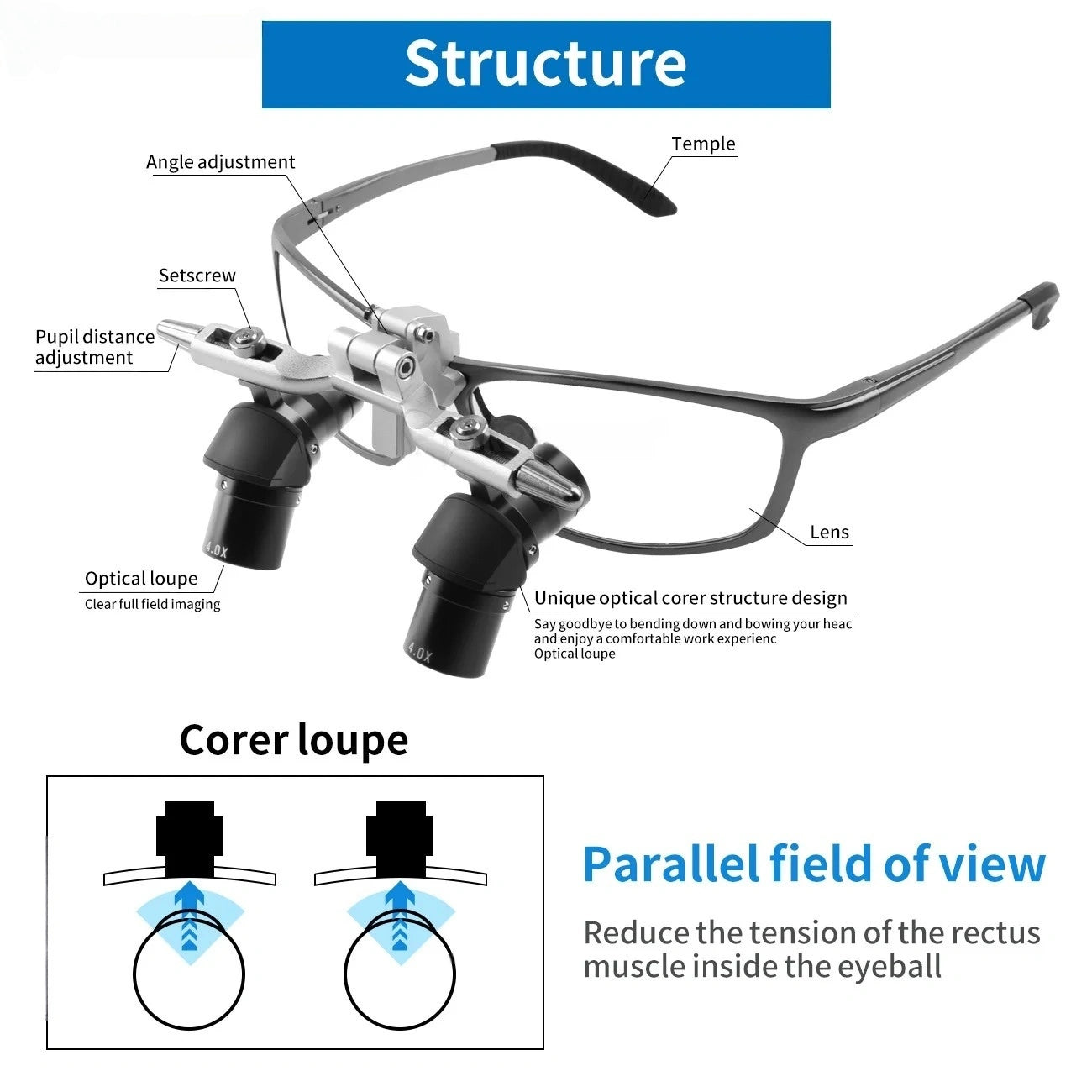 4X/5X Magnifier Dental 48 ° Ergo Optical Loupes For Oral Surgery Prevent Bending And Lowering The Head Dentistry Instrument