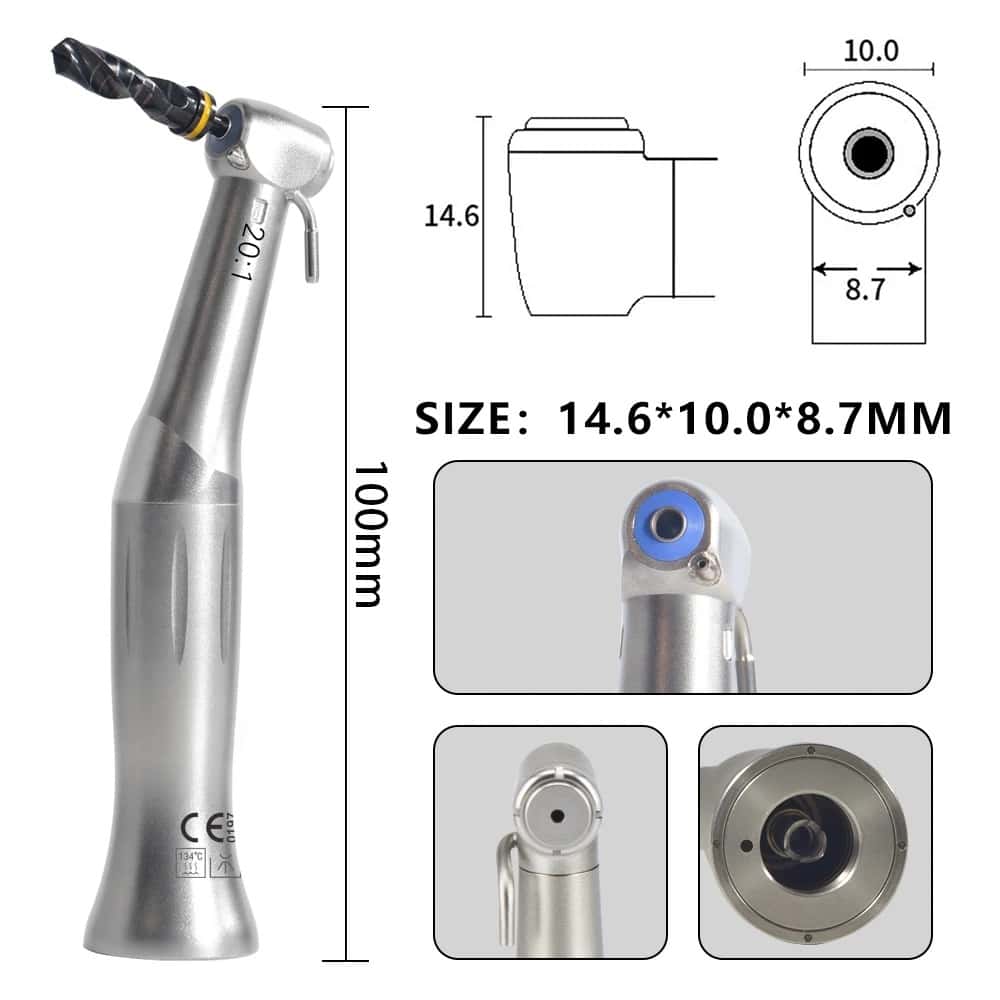 20:1 Contra Angle Low-Speed 20:1 Gear Ratio Handpiece Dental Implant Tool Can Be Sterilized at High Temperatures
