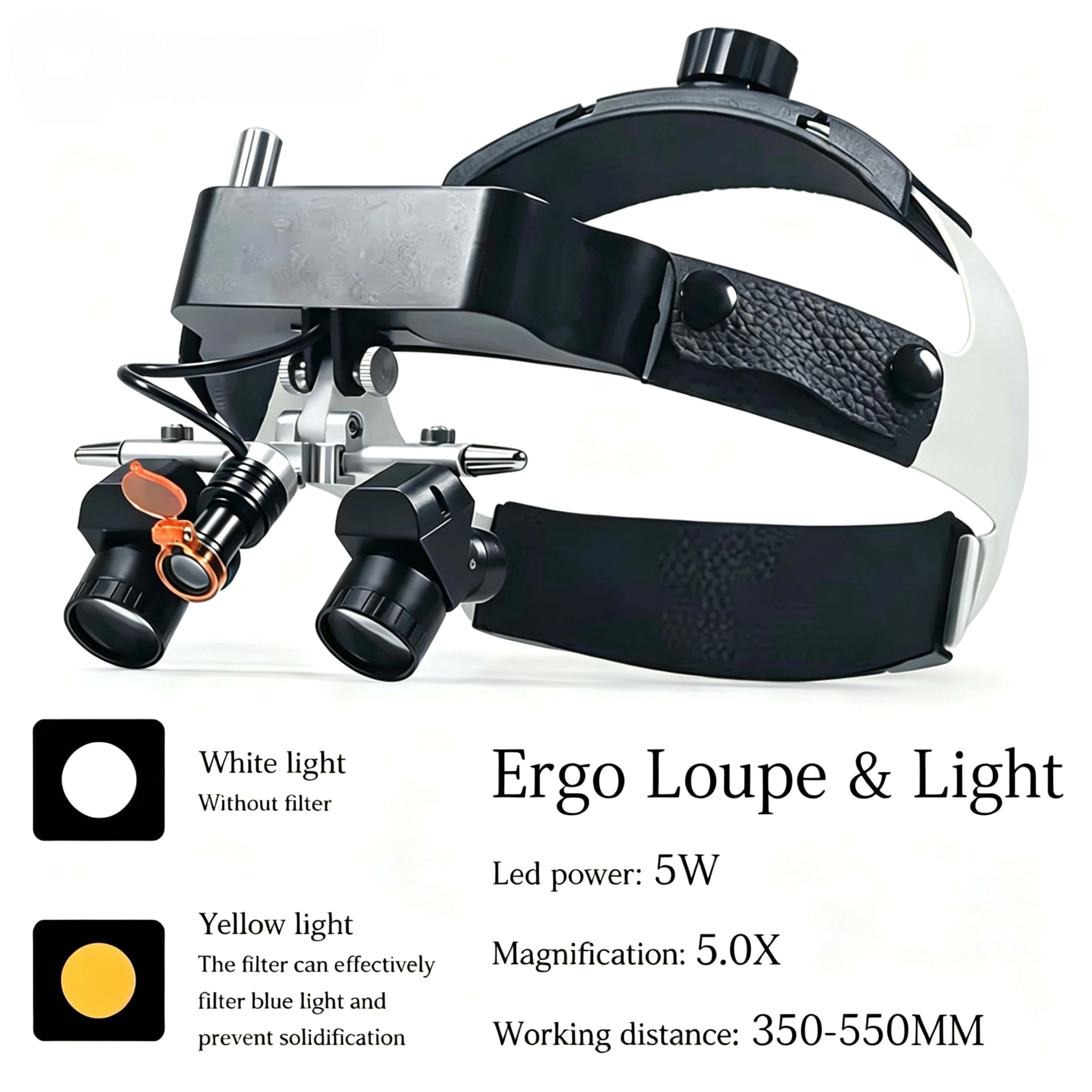 Ergo Loupe Head mounted Dental Magnifier 48 ° Angle Zoom Magnifier 5W LED Spotlight Oral Surgery Special Tool