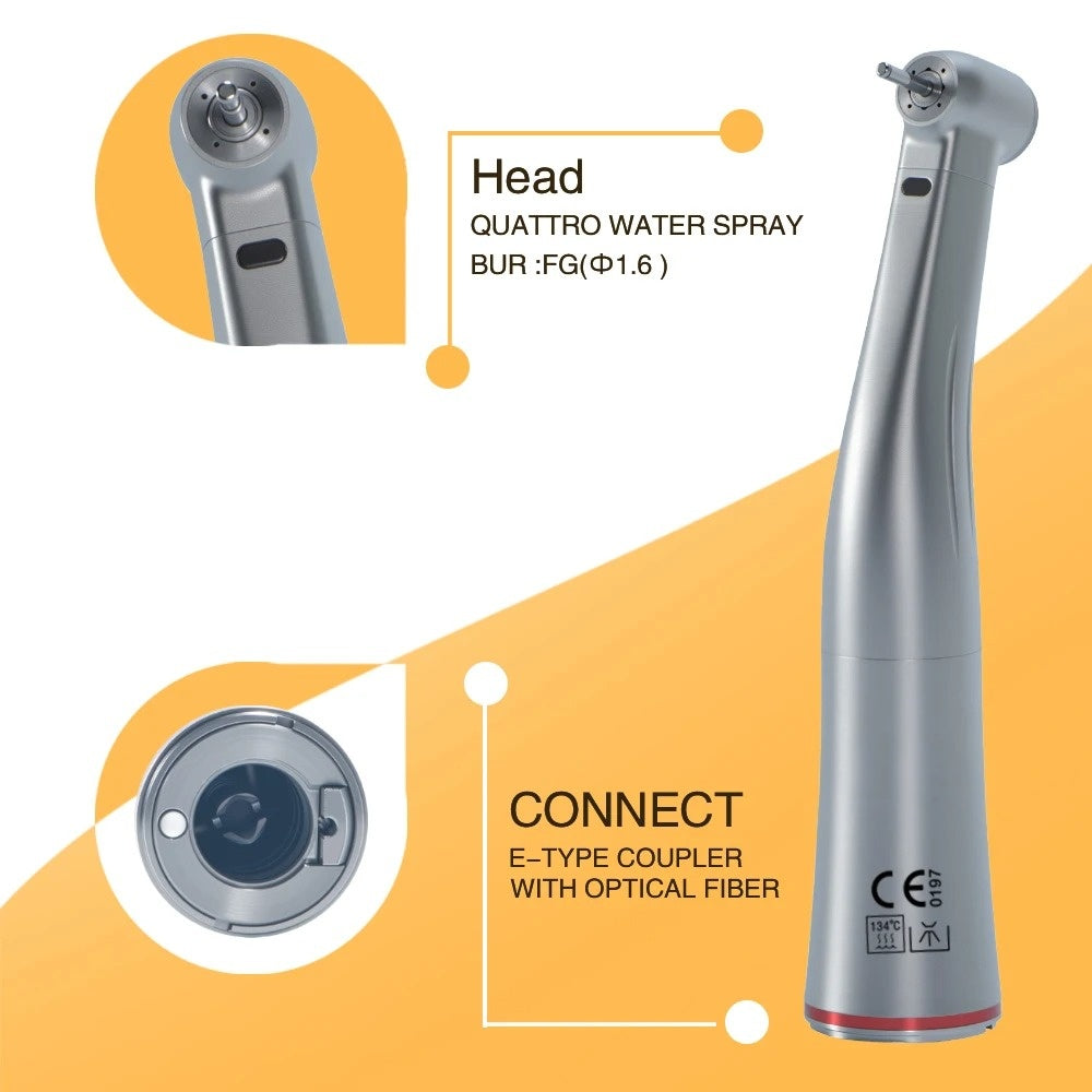 Dental 1:5 Fiber Otptic Handpiece Increasing Red Ring Contra Angle Internal Water Spray With LED For ISO E-type Motor Dentistry
