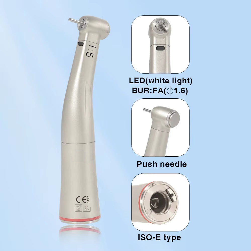 Dental 1:5 Fiber Otptic Handpiece Increasing Red Ring Contra Angle Internal Water Spray With LED For ISO E-type Motor Dentistry