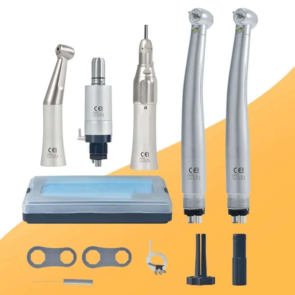 Dental LED Handpiece Kit Student Set with Light High Speed & External Waterway Low Speed Dental Tools Air Turbine 2/4 Hole