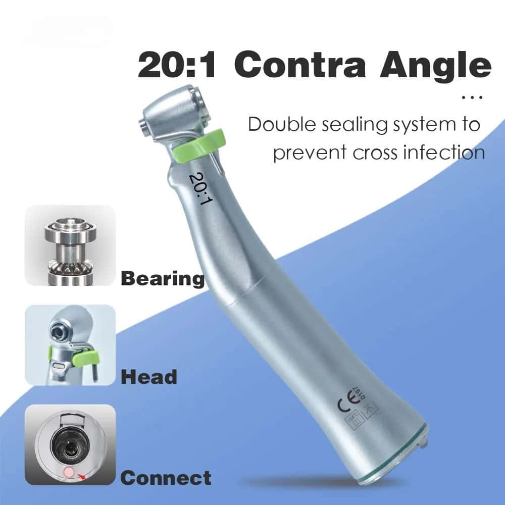 Dental 20:1 Reduction Speed Implant Surgery Contra Angle Handpiece with Fiber Optic for Implant Motor Dental Supply