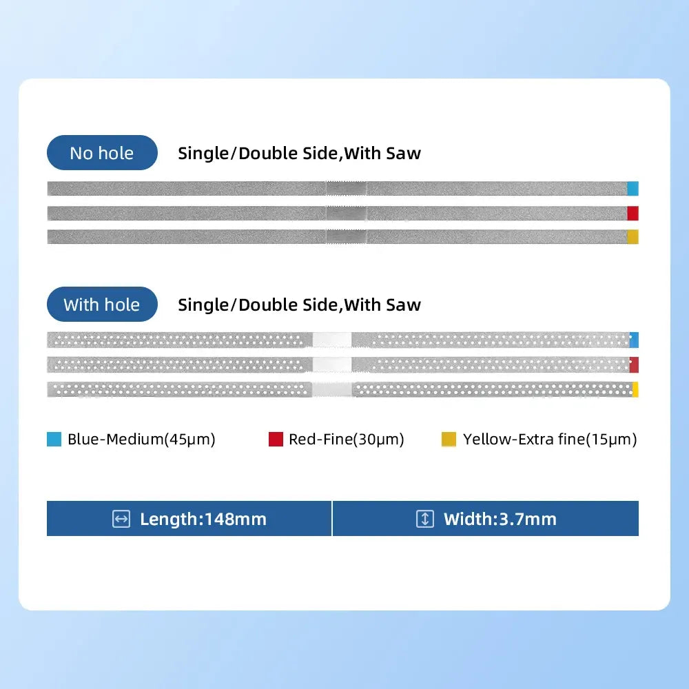 EXP Dental Diamond Polishing Strips 5pc Stainless Steel Orthodontic IPR Strip Fine Medium Single/Double Side Composite Polish
