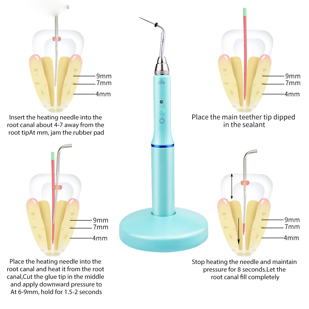 Dental Cordless Wireless Gutta Percha Obturation System Endo Heated Pen 2Tips Wireless for Root Canal Filling Obturation filling