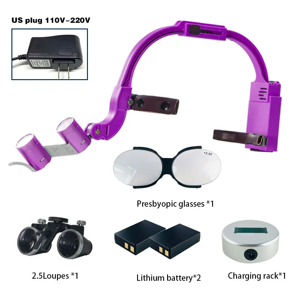 Dental 2.5X 3.5X Loupe Magnification Binocular Surgery Surgical Magnifier with Headlight LED Light Dentist Medical Loupes Lamp