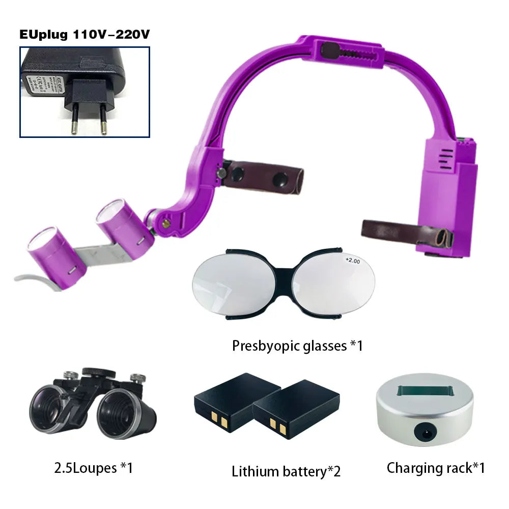 Dental 2.5X 3.5X Loupe Magnification Binocular Surgery Surgical Magnifier with Headlight LED Light Dentist Medical Loupes Lamp