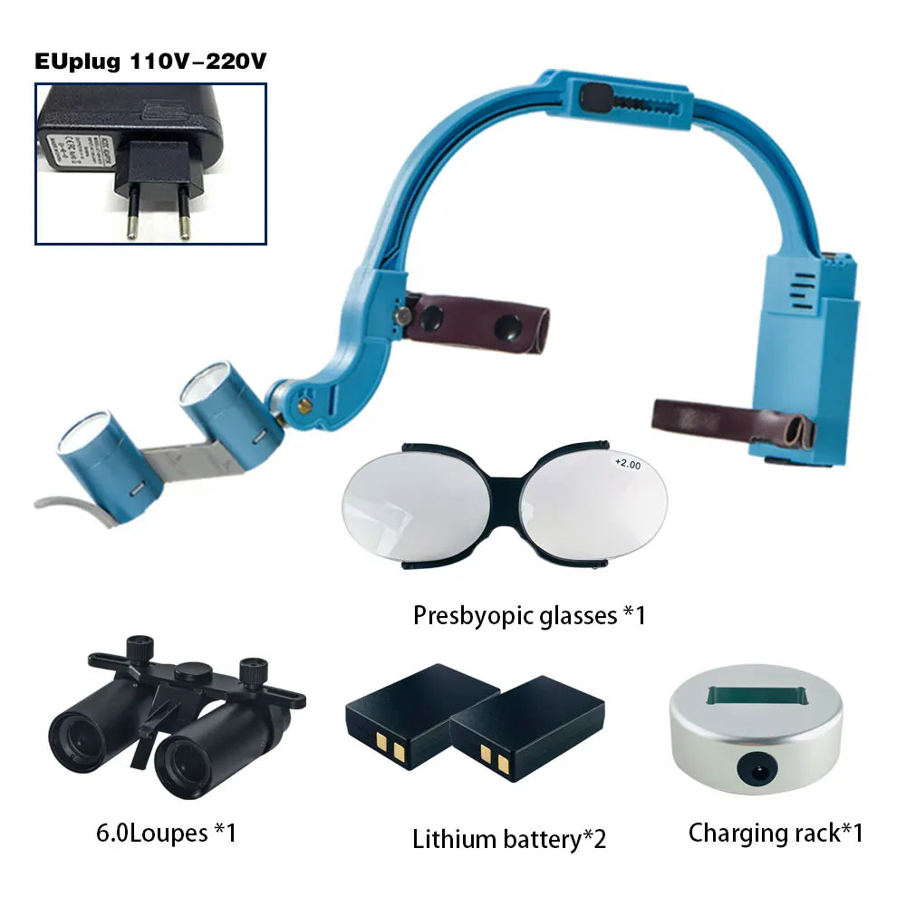 Dental 2.5X 3.5X Loupe Magnification Binocular Surgery Surgical Magnifier with Headlight LED Light Dentist Medical Loupes Lamp