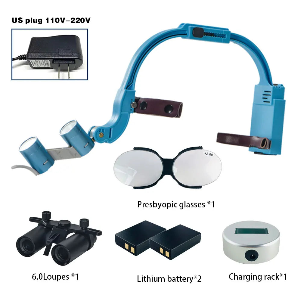 Dental 2.5X 3.5X Loupe Magnification Binocular Surgery Surgical Magnifier with Headlight LED Light Dentist Medical Loupes Lamp