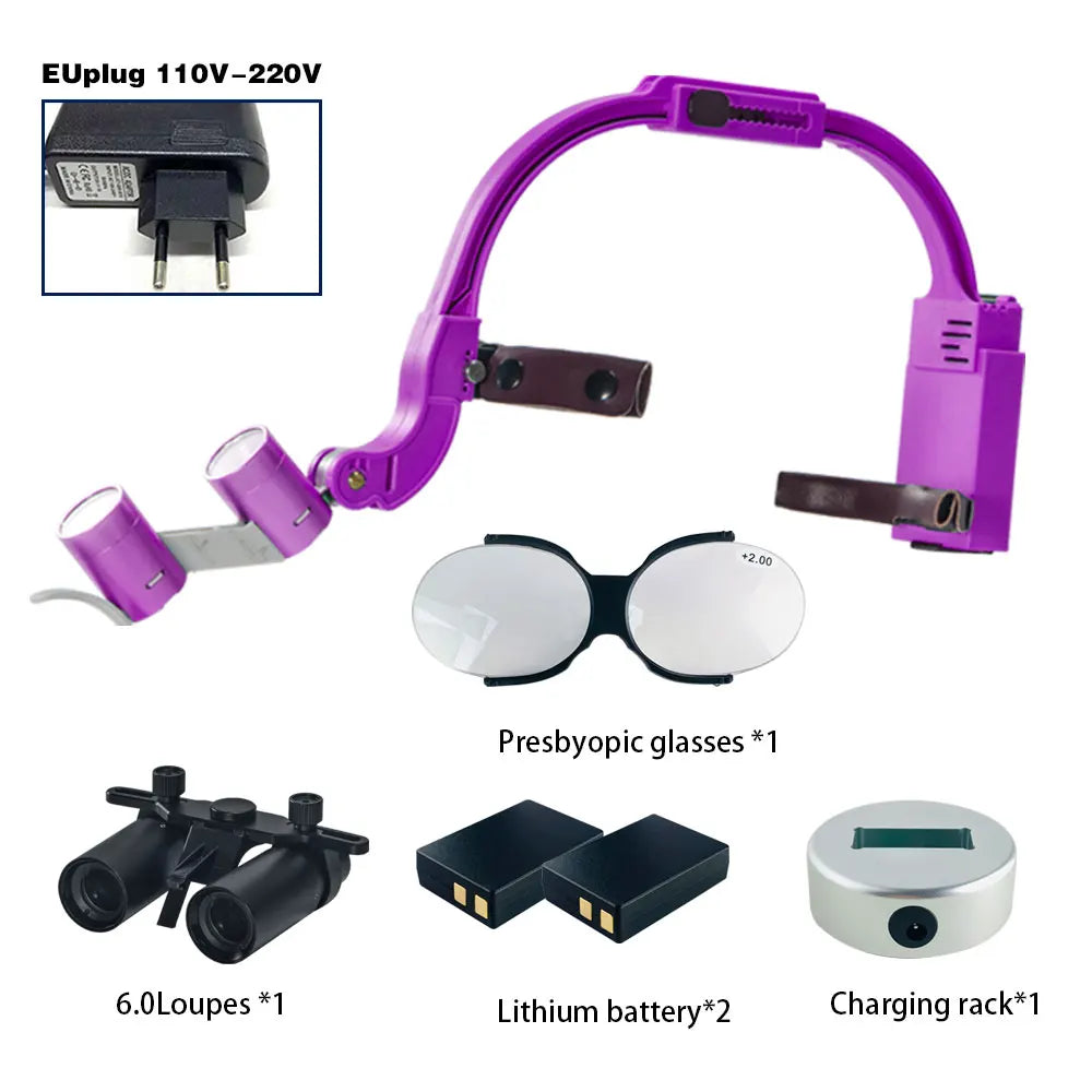 Dental 2.5X 3.5X Loupe Magnification Binocular Surgery Surgical Magnifier with Headlight LED Light Dentist Medical Loupes Lamp