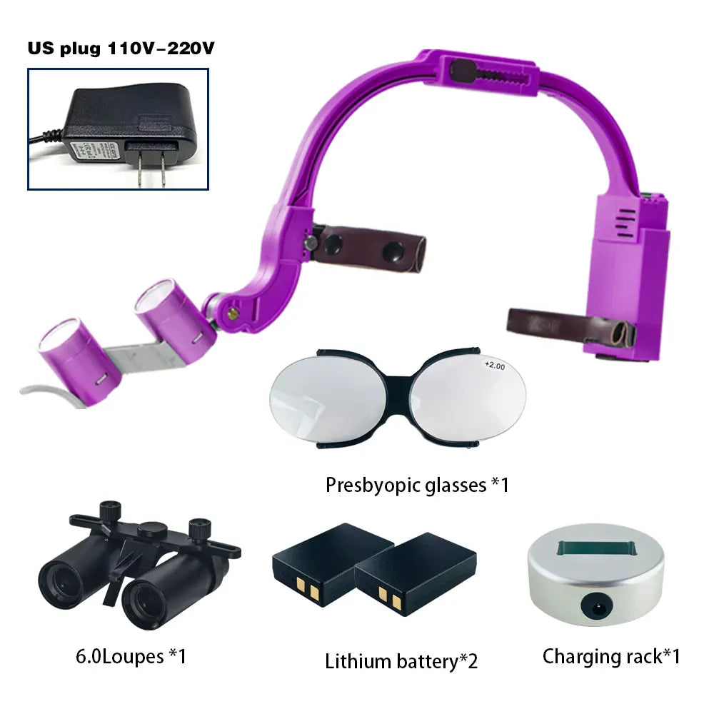 Dental 2.5X 3.5X Loupe Magnification Binocular Surgery Surgical Magnifier with Headlight LED Light Dentist Medical Loupes Lamp