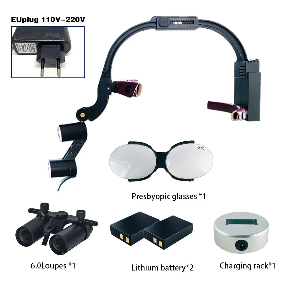 Dental 2.5X 3.5X Loupe Magnification Binocular Surgery Surgical Magnifier with Headlight LED Light Dentist Medical Loupes Lamp