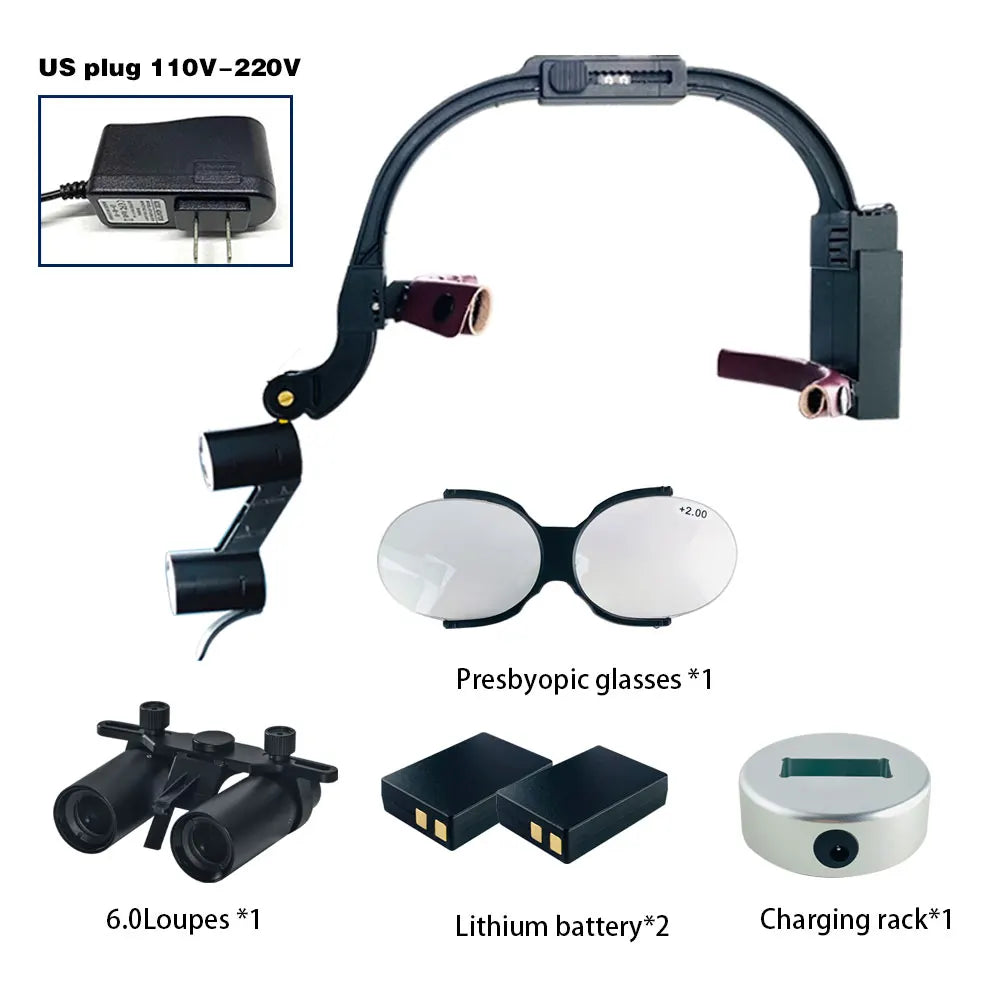 Dental 2.5X 3.5X Loupe Magnification Binocular Surgery Surgical Magnifier with Headlight LED Light Dentist Medical Loupes Lamp