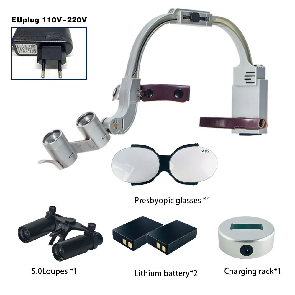 Dental 2.5X 3.5X Loupe Magnification Binocular Surgery Surgical Magnifier with Headlight LED Light Dentist Medical Loupes Lamp