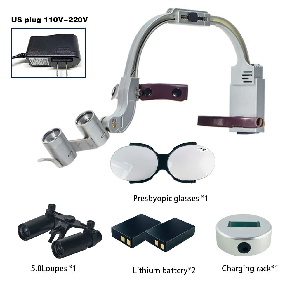 Dental 2.5X 3.5X Loupe Magnification Binocular Surgery Surgical Magnifier with Headlight LED Light Dentist Medical Loupes Lamp