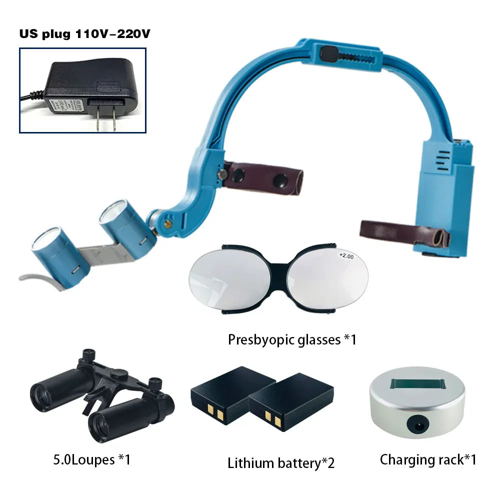 Dental 2.5X 3.5X Loupe Magnification Binocular Surgery Surgical Magnifier with Headlight LED Light Dentist Medical Loupes Lamp