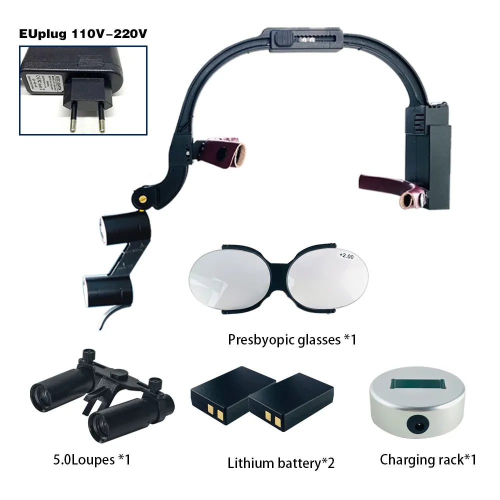 Dental 2.5X 3.5X Loupe Magnification Binocular Surgery Surgical Magnifier with Headlight LED Light Dentist Medical Loupes Lamp