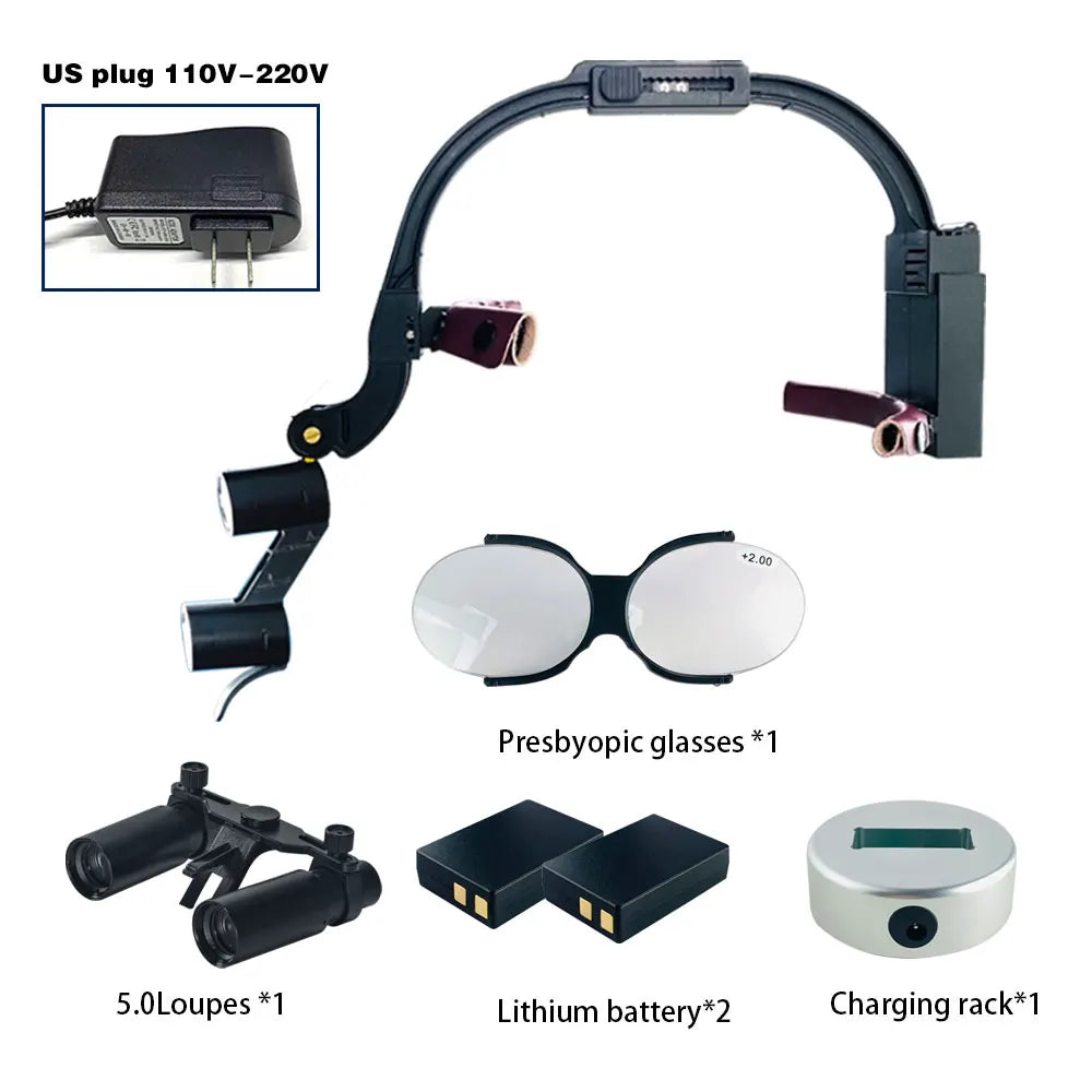 Dental 2.5X 3.5X Loupe Magnification Binocular Surgery Surgical Magnifier with Headlight LED Light Dentist Medical Loupes Lamp