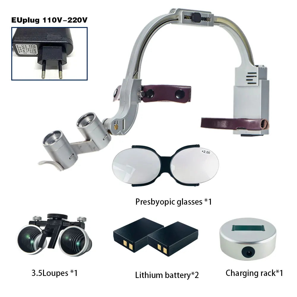 Dental 2.5X 3.5X Loupe Magnification Binocular Surgery Surgical Magnifier with Headlight LED Light Dentist Medical Loupes Lamp