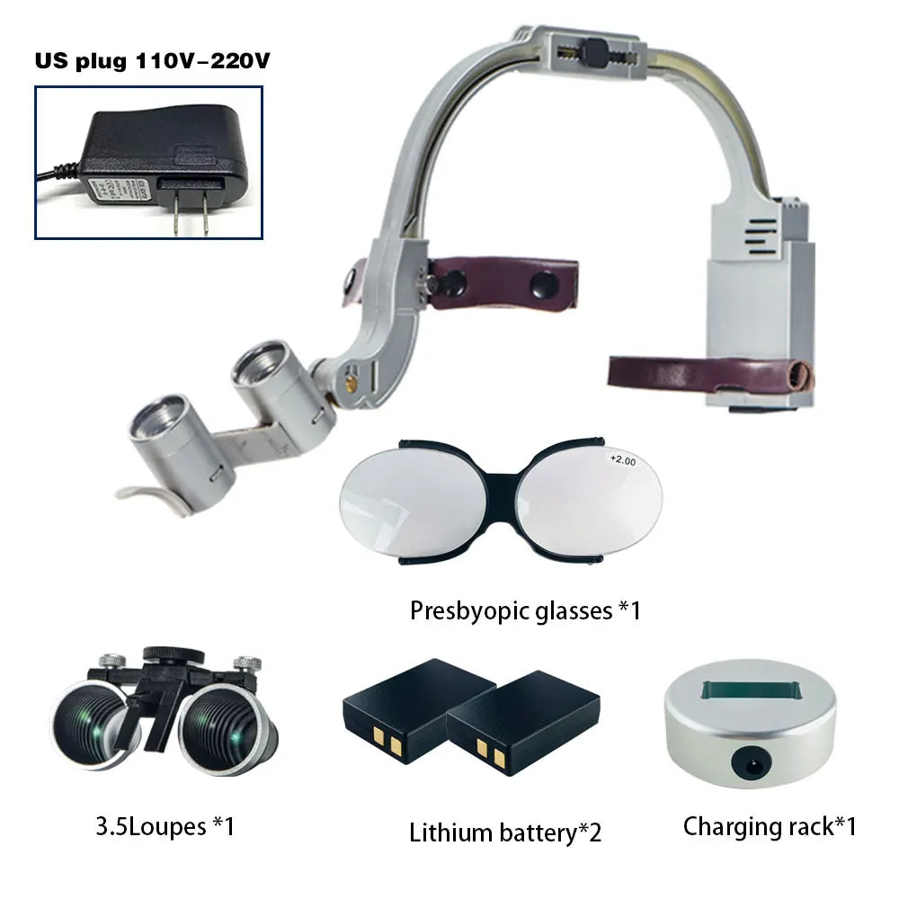 Dental 2.5X 3.5X Loupe Magnification Binocular Surgery Surgical Magnifier with Headlight LED Light Dentist Medical Loupes Lamp
