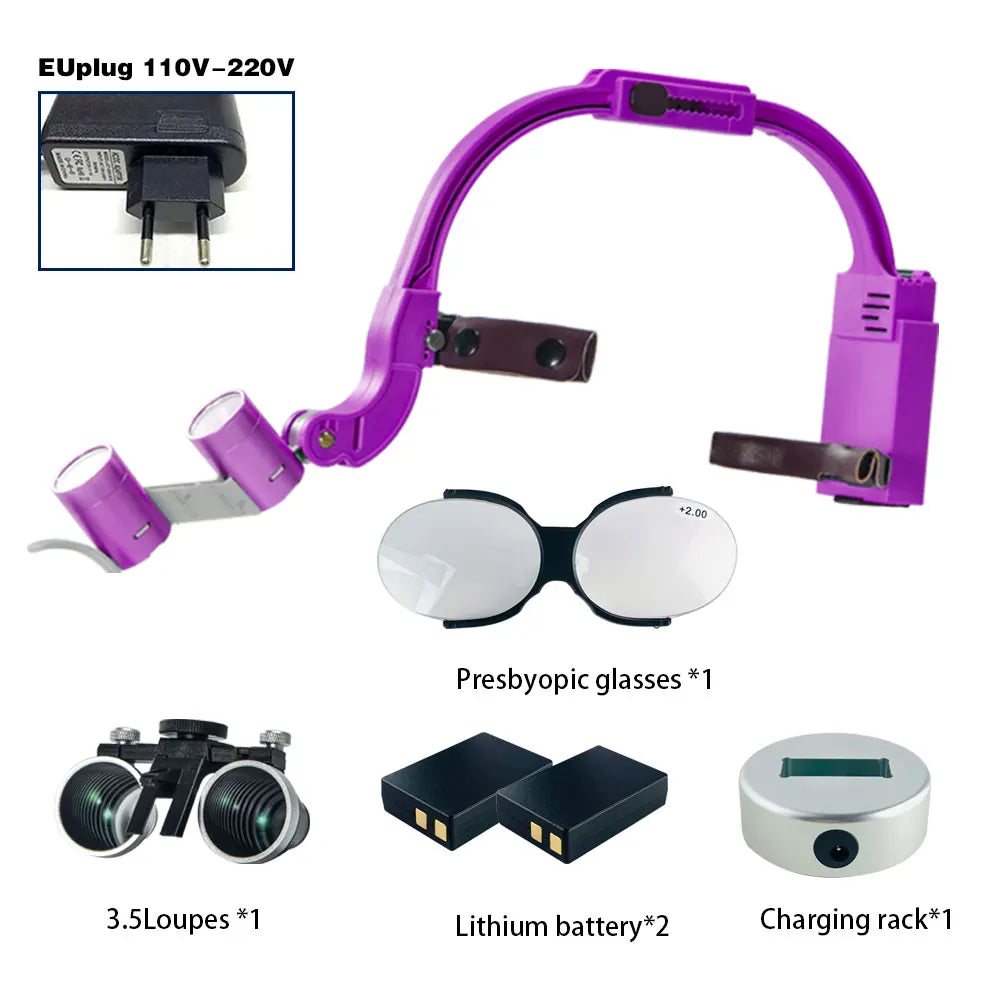Dental 2.5X 3.5X Loupe Magnification Binocular Surgery Surgical Magnifier with Headlight LED Light Dentist Medical Loupes Lamp