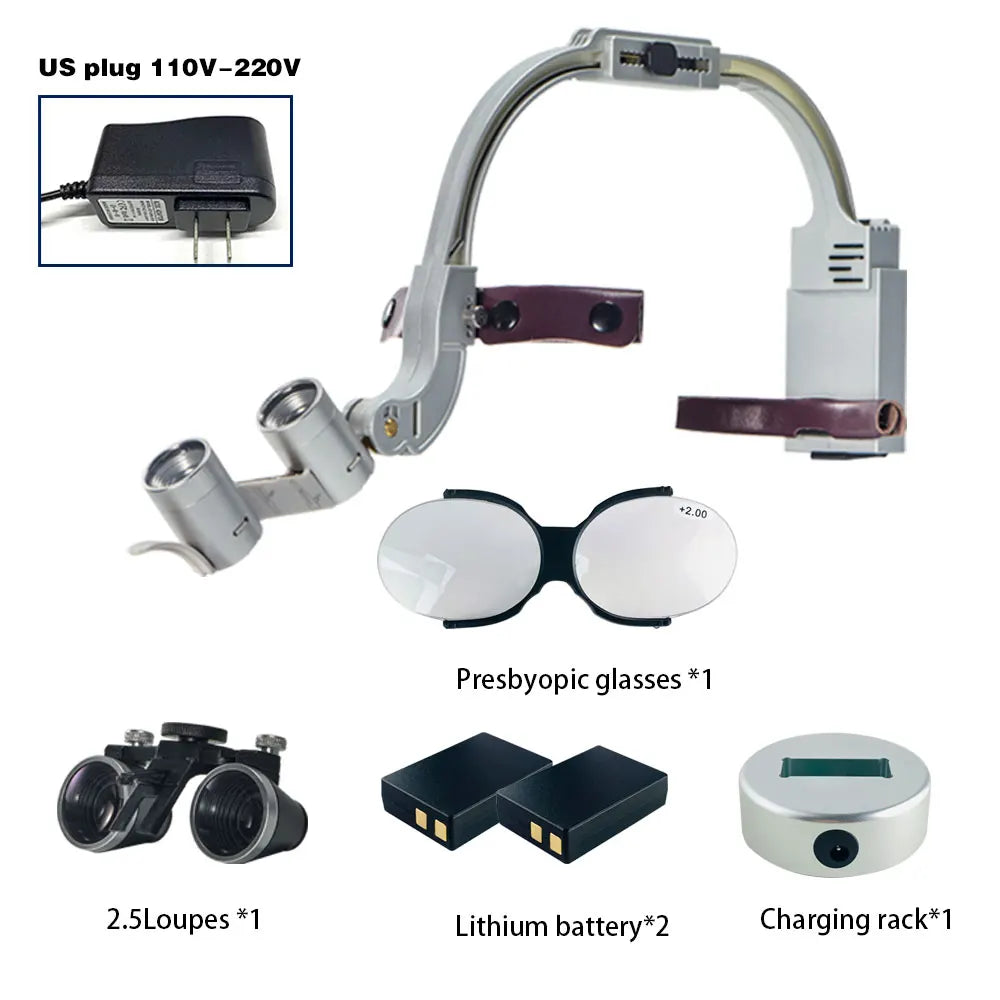 Dental 2.5X 3.5X Loupe Magnification Binocular Surgery Surgical Magnifier with Headlight LED Light Dentist Medical Loupes Lamp