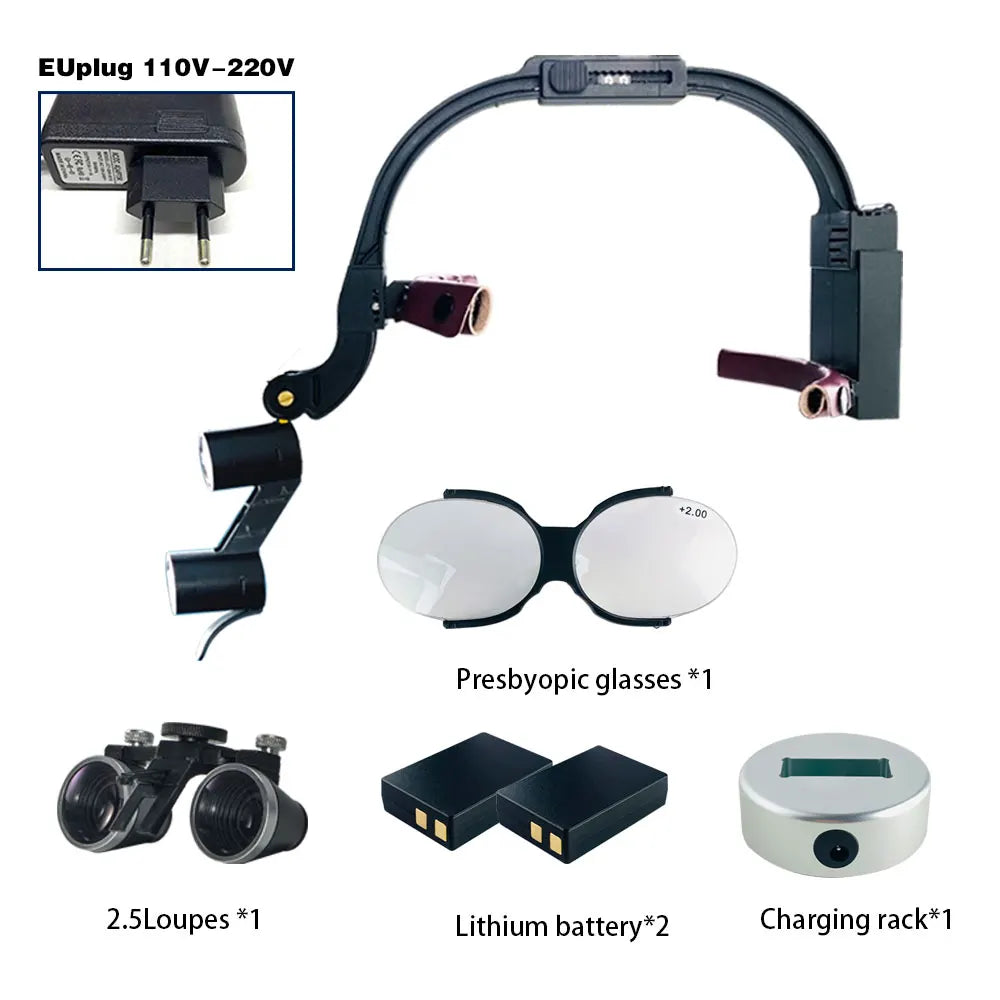 Dental 2.5X 3.5X Loupe Magnification Binocular Surgery Surgical Magnifier with Headlight LED Light Dentist Medical Loupes Lamp