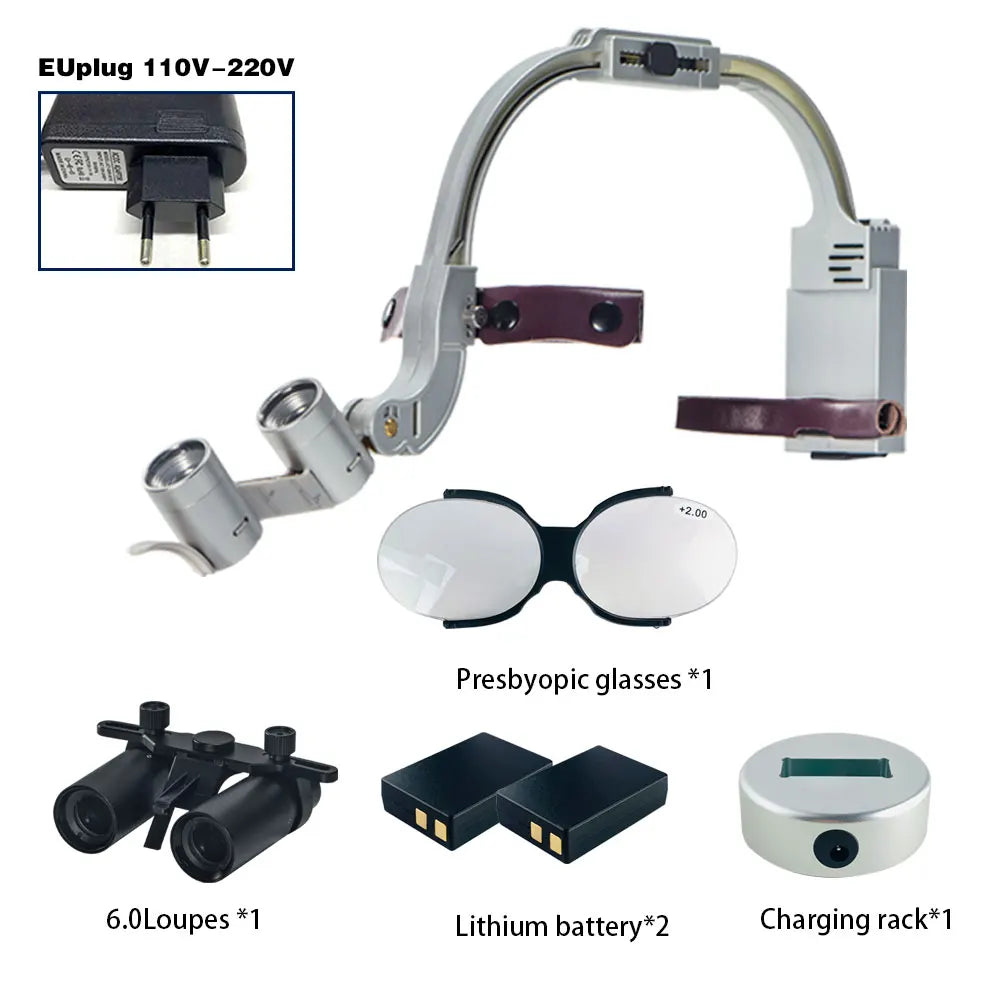 Dental 2.5X 3.5X Loupe Magnification Binocular Surgery Surgical Magnifier with Headlight LED Light Dentist Medical Loupes Lamp