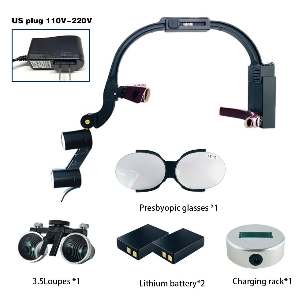 Dental 2.5X 3.5X Loupe Magnification Binocular Surgery Surgical Magnifier with Headlight LED Light Dentist Medical Loupes Lamp