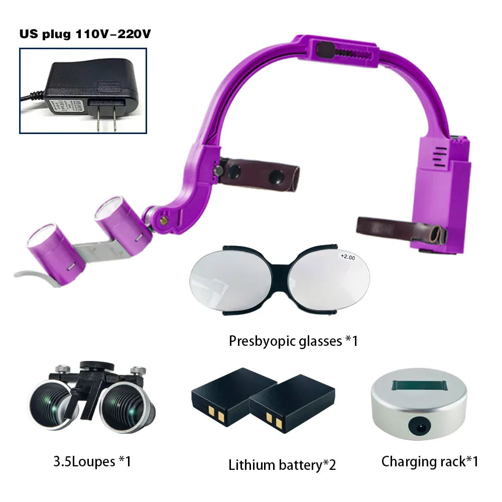 Dental 2.5X 3.5X Loupe Magnification Binocular Surgery Surgical Magnifier with Headlight LED Light Dentist Medical Loupes Lamp
