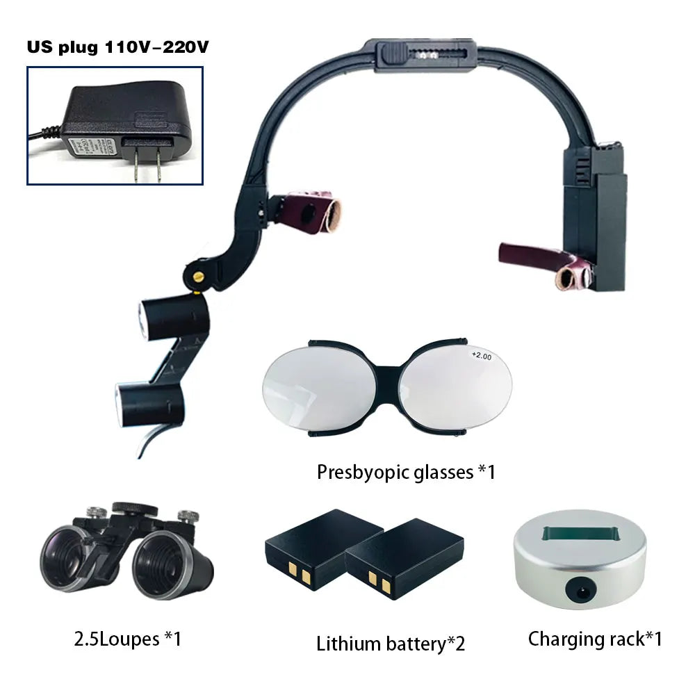 Dental 2.5X 3.5X Loupe Magnification Binocular Surgery Surgical Magnifier with Headlight LED Light Dentist Medical Loupes Lamp