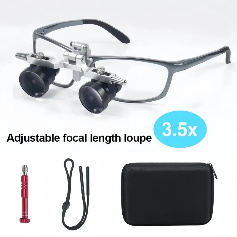 Dental Loupes, Adjustable Focal Length Loupes, Optical Glass Loupes, Metal Frame, Field Of View, Multiple Scenes