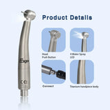 EXP Titanium Alloy Self-generator Dental LED Handpiece Standard and Torque Air Turbine Ceramic Bearing QD Coupler Dentist Tool