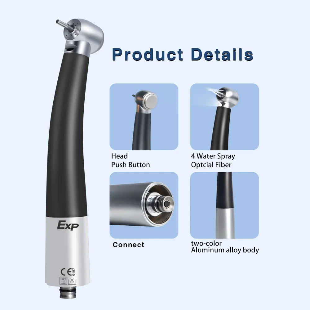 Exp Dental Fiber Optic Handpiece Torque Head Air Turbine Ceramic Bearing Dentist Tool Compatible with NSK 2/4 Hole Connectors