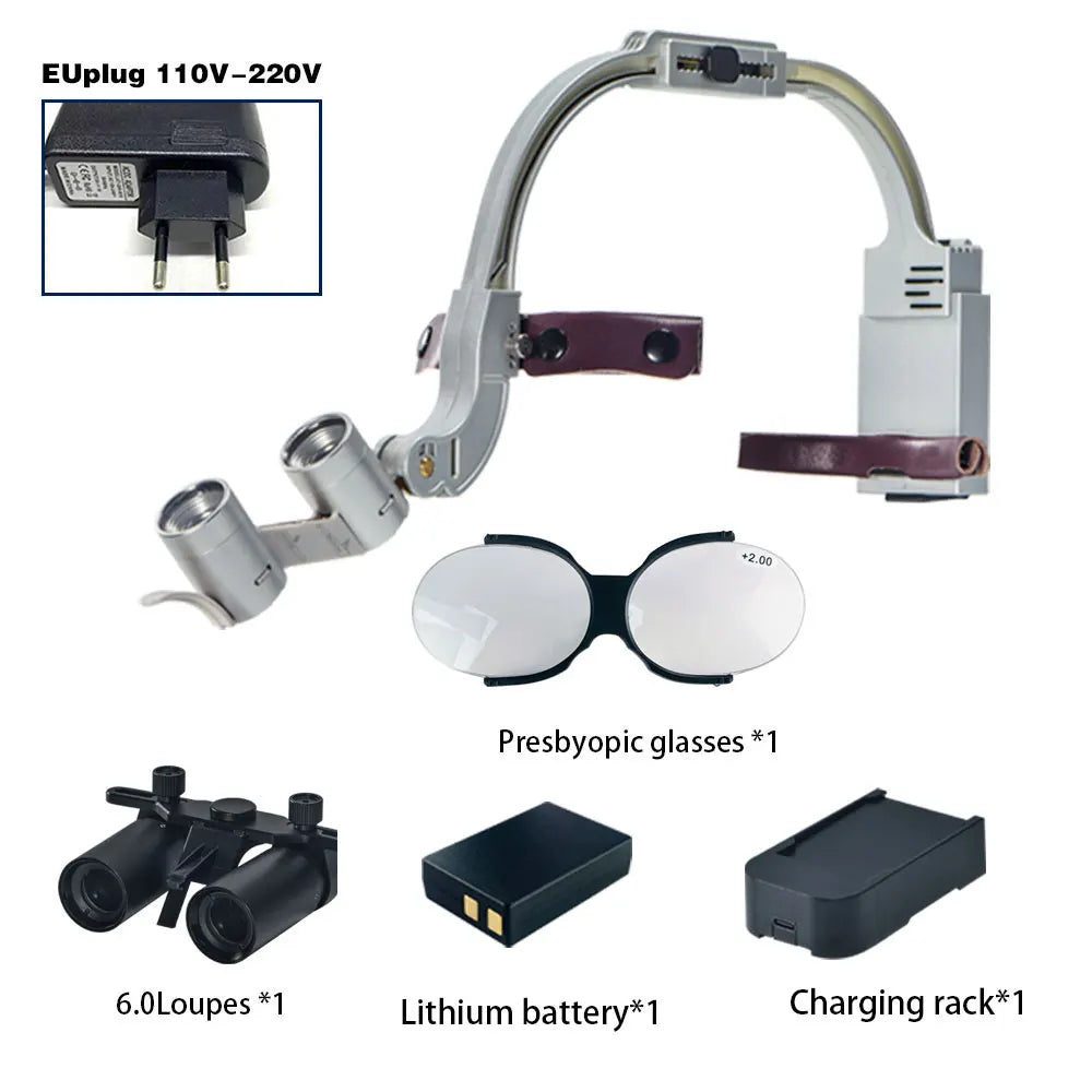 Dental 2.5X 3.5X Loupe Magnification Binocular Surgery Surgical Magnifier with Headlight LED Light Dentist Medical Loupes Lamp