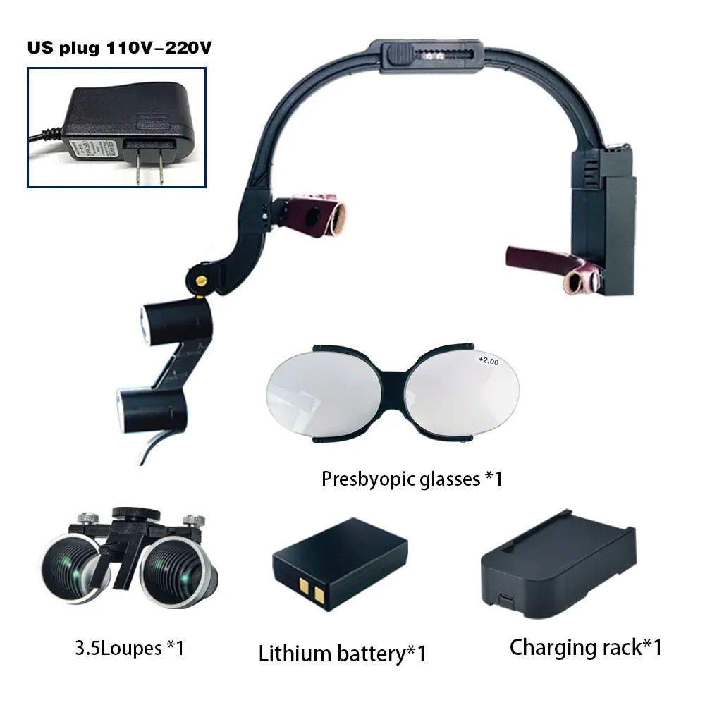 Dental 2.5X 3.5X Loupe Magnification Binocular Surgery Surgical Magnifier with Headlight LED Light Dentist Medical Loupes Lamp