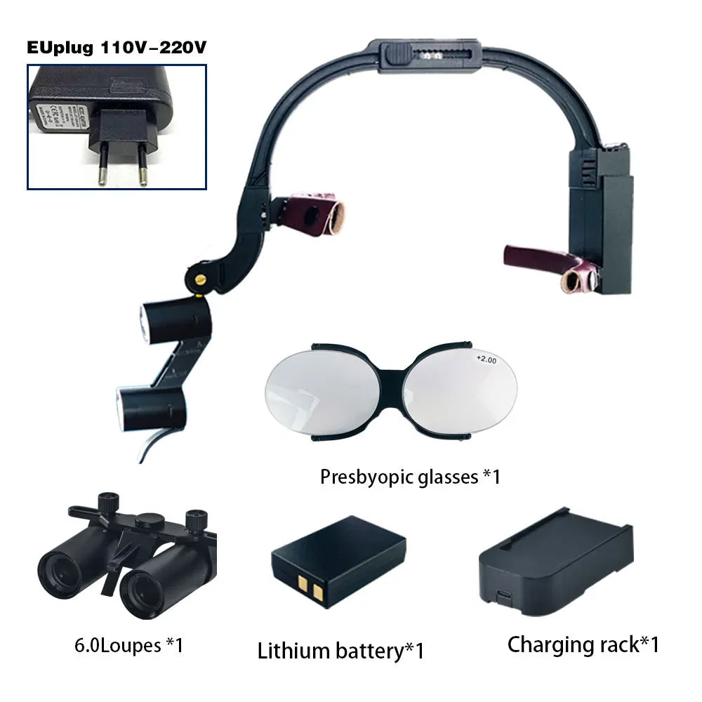 Dental 2.5X 3.5X Loupe Magnification Binocular Surgery Surgical Magnifier with Headlight LED Light Dentist Medical Loupes Lamp