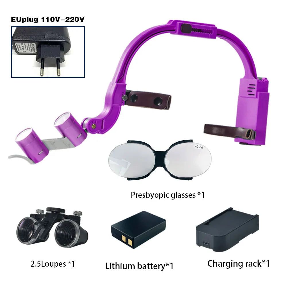 Dental 2.5X 3.5X Loupe Magnification Binocular Surgery Surgical Magnifier with Headlight LED Light Dentist Medical Loupes Lamp
