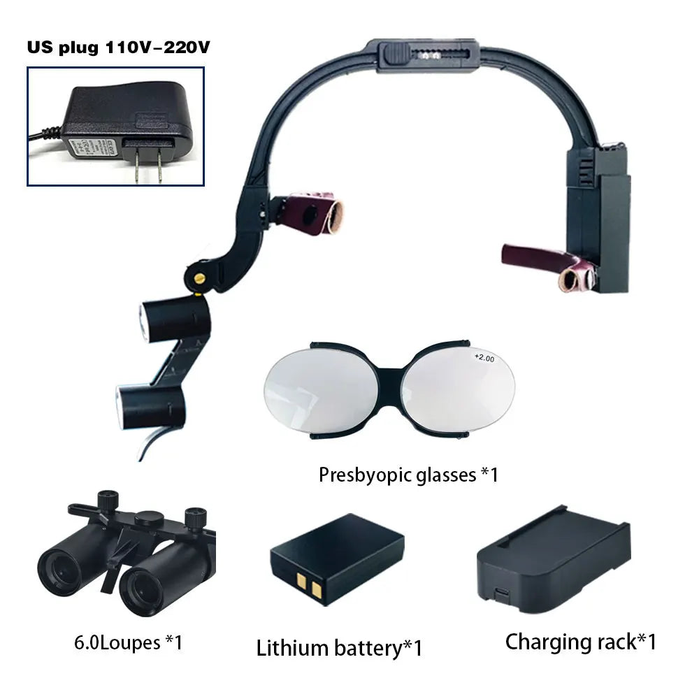 Dental 2.5X 3.5X Loupe Magnification Binocular Surgery Surgical Magnifier with Headlight LED Light Dentist Medical Loupes Lamp