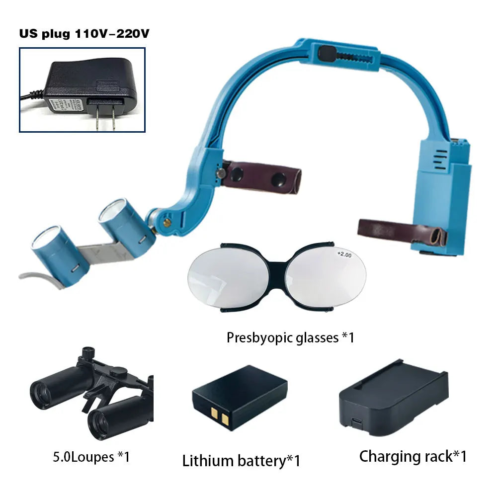 Dental 2.5X 3.5X Loupe Magnification Binocular Surgery Surgical Magnifier with Headlight LED Light Dentist Medical Loupes Lamp