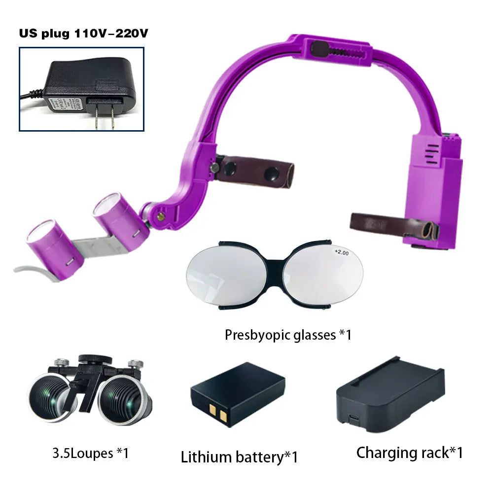 Dental 2.5X 3.5X Loupe Magnification Binocular Surgery Surgical Magnifier with Headlight LED Light Dentist Medical Loupes Lamp