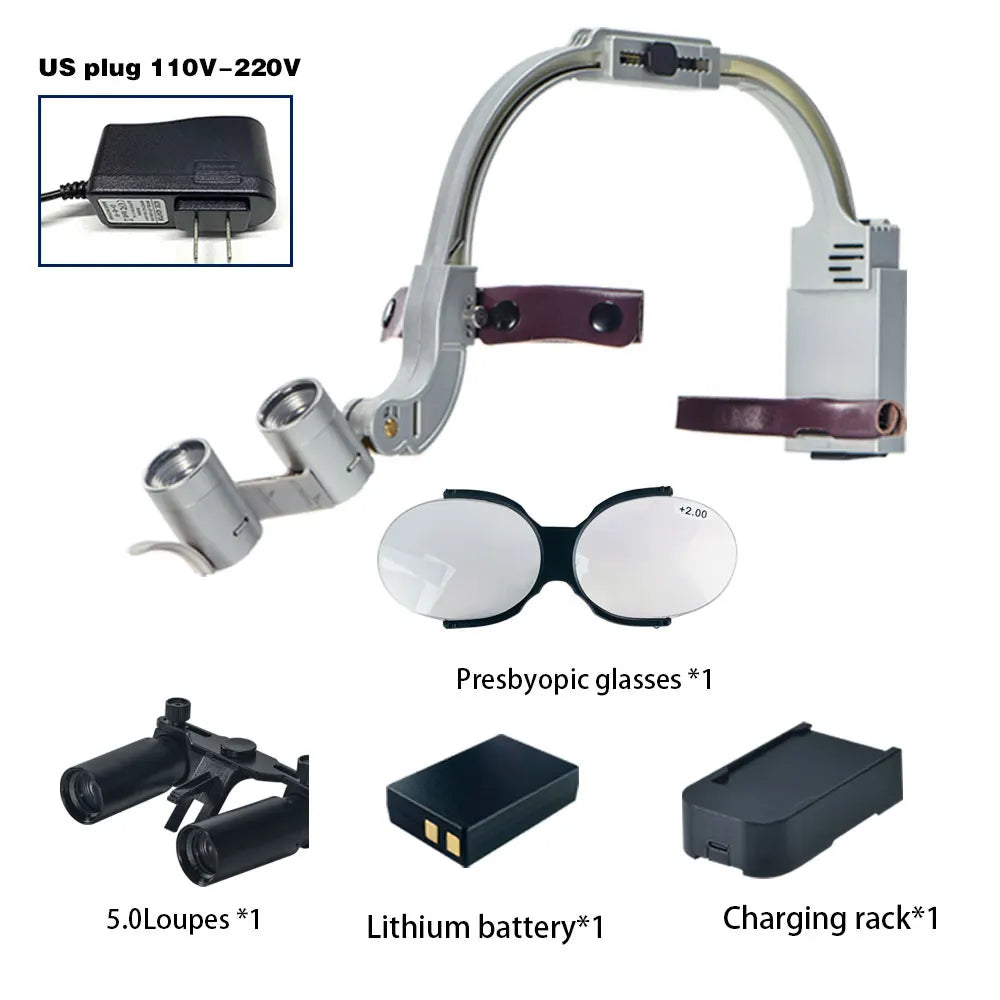 Dental 2.5X 3.5X Loupe Magnification Binocular Surgery Surgical Magnifier with Headlight LED Light Dentist Medical Loupes Lamp
