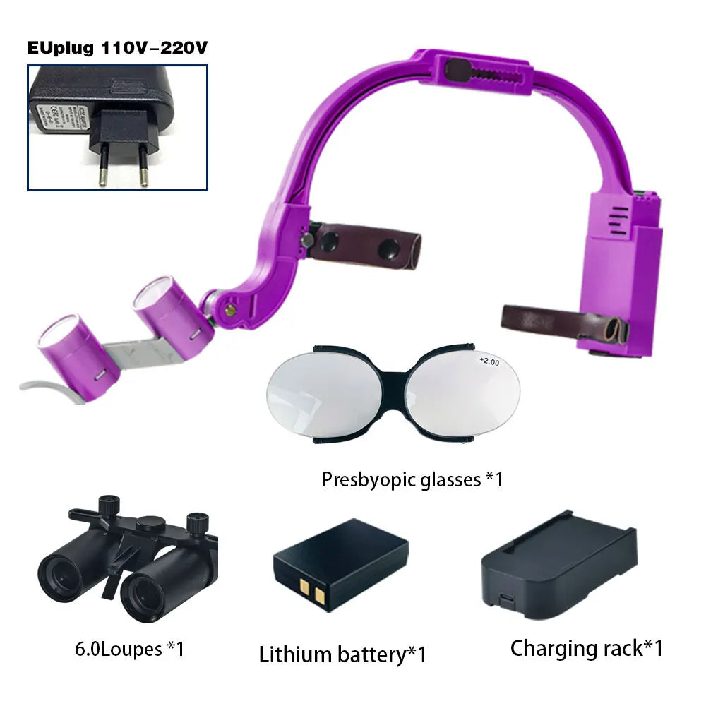 Dental 2.5X 3.5X Loupe Magnification Binocular Surgery Surgical Magnifier with Headlight LED Light Dentist Medical Loupes Lamp