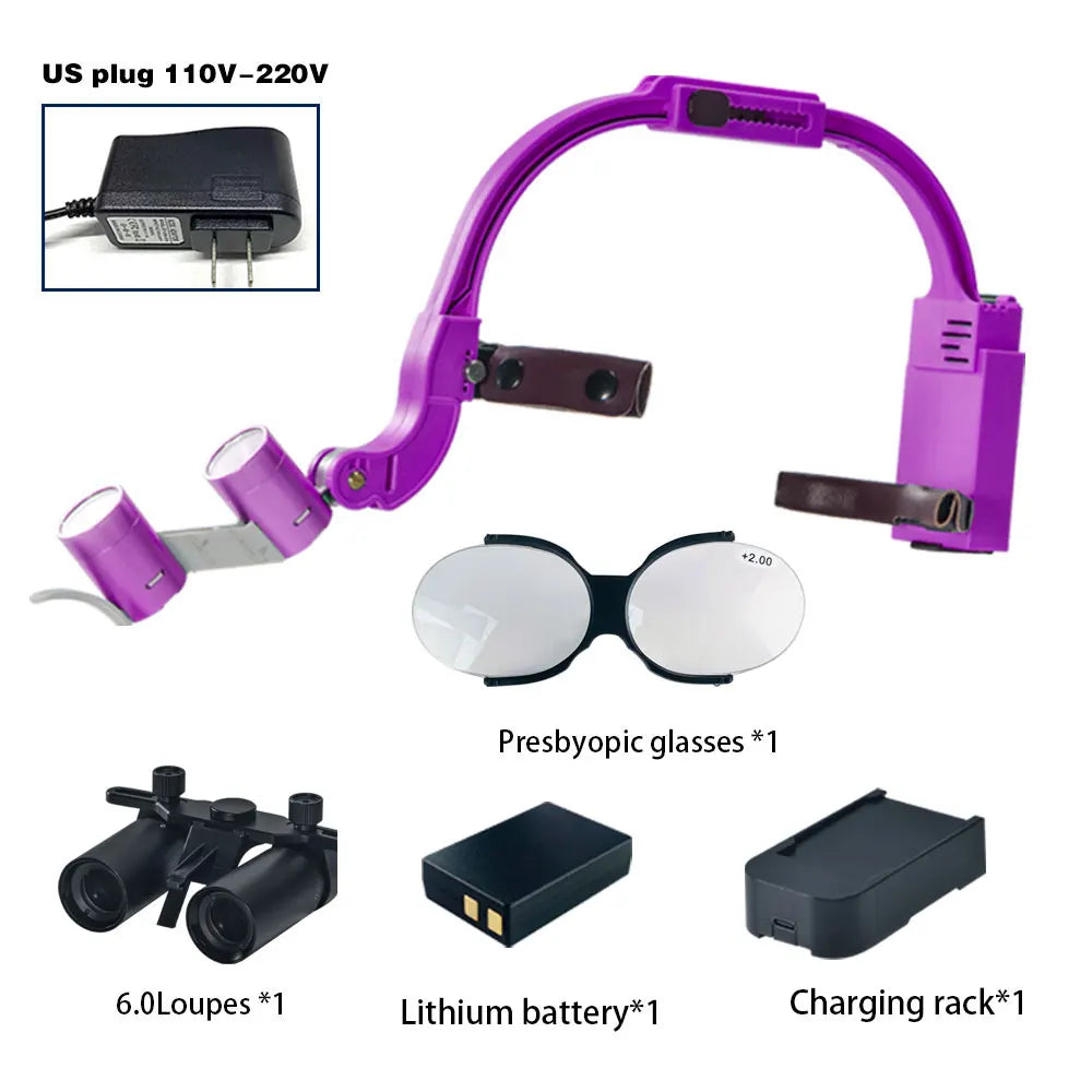 Dental 2.5X 3.5X Loupe Magnification Binocular Surgery Surgical Magnifier with Headlight LED Light Dentist Medical Loupes Lamp